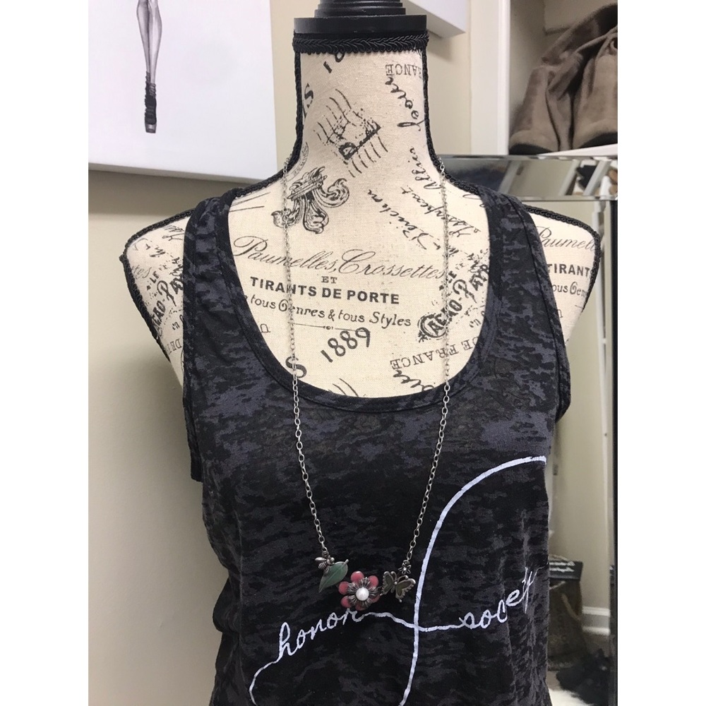 Long Silver Butterfly and Flower Necklace